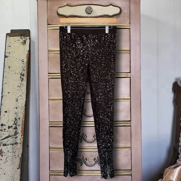 BYCHANCE • Black Arnie Sequin Leggings Zipper Ankle Pants - Picture 9 of 10